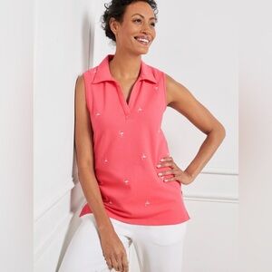 TALBOTS UPF 50+ Piqué Sleeveless Polo Embroidered Flamingo Lovely Coral Plus 1X
